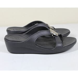 Crocs Women's Sanrah Diamante Wedge Sandals Size 7 Black